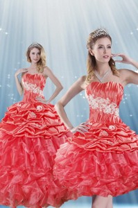 Romantic Watermelon Red Quince Dress With Appliques And Ruffles
