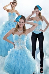 Sturning Baby Blue Sweetheart Sweet 15 Dress With Embroidery And Ruffles