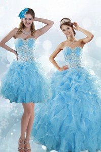 Sophisticated Appliques And Ruffles Baby Blue Sweet 15 Dress