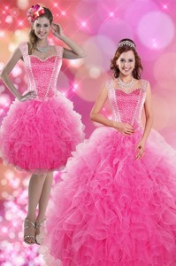 Wonderful Hot Pink Quinceanera Dress With Beading And Ruffles