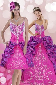Multi Color Sweep Train Quince Dress With Pick Ups And Embroidery