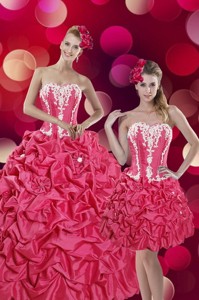 Pretty Hot Pink Sweet 15 Dress With Pick Ups And Appliques