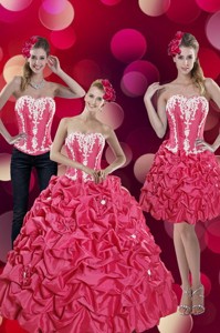 Fashionable Pick Ups And Appliques Hot Pink Quinceanera Dress
