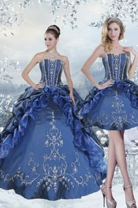 Custom Made Embroidery And Beading Blue Quince Dress