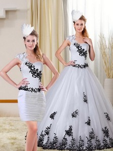 One Shoulder Sweetheart White And Black Quinceanera Dress With Appliques