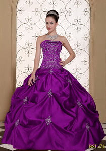 Embroidery Taffeta Strapless Modest Quinceanera Dress with Pick-ups 