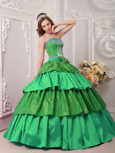 Multi-color Ball Gown Strapless Floor-length Taffeta Appliques Quinceanera Dress