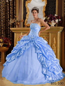 Baby Blue Ball Gown Floor-length Taffeta and Tulle Beading Quinceanera Dress