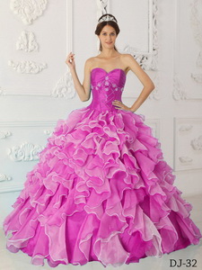 Fuchsia Princess Sweetheart Floor-length Taffeta And Organza Beading Quinceanera Dress