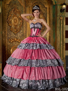 Luxurious Ball Gown Sweetheart Floor-length Zebra Ruffles Quinceanera Dress
