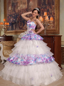 Elegant Ball Gown Straps Floor-length Hand Flowers Organza and Printing Quinceanera Dress