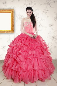 Strapless Beading And Ruffles Quinceanera Dress In Hot Pink