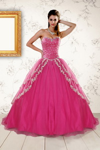 Sweetheart Rose Pink Quinceanera Dress With Sequins And Appliques