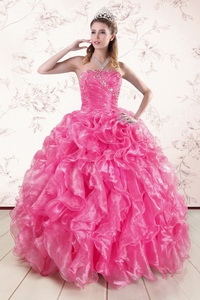 Pretty Hot Pink Quinceanera Dress With Appliques And Ruffles