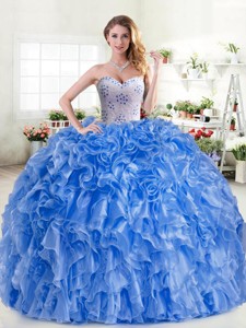 New Arrivals Beaded and Ruffled Blue Quinceanera Dress in Organza