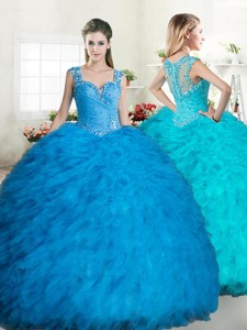 Exclusive Straps Tulle Quinceanera Dress with Beading and Ruffles