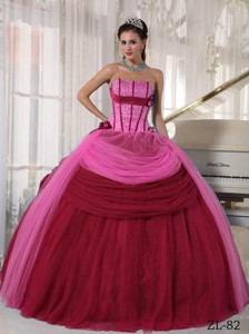 Ball Gown Strapless Floor-length Tulle Beading Quinceanera Dress