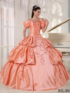 Ball Gown Off The Shoulder Floor-length Taffeta Embroidery Quinceanera Dress