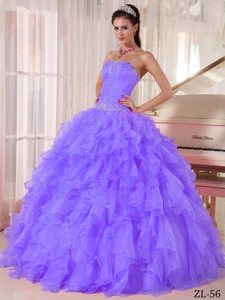 Lilac Ball Gown Strapless Floor-length Organza Beading Quinceanera Dress