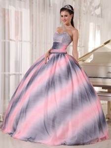 Ombre Color Ball Gown Sweetheart Floor-length Chiffon Beading and Ruch Quinceanera Dress