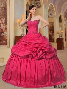 Hot Pink Ball Gown Sweetheart Floor-length Taffeta Beading Quinceanera Dress