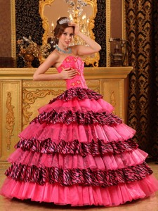 Beautiful Ball Gown Sweetheart Floor-length Organza and Zara Beading Hot Pink Quinceanera Dress