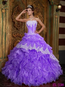 Purple Ball Gown Strapless Floor-length Ruffles Organza Quinceanera Dress