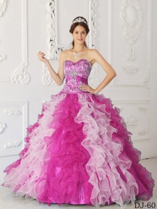 Multi-color Princess Sweetheart Floor-length Organza Beading Quinceanera Dress