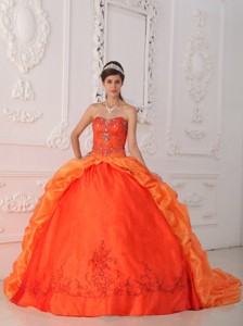 Orange Red Ball Gown Sweetheart Floor-length Taffeta Beading and Appliques Quinceanera Dress