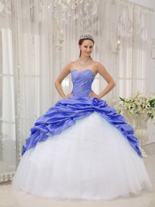 Beading Sweetheart Floor-length Purple and White Quinceanera Dress