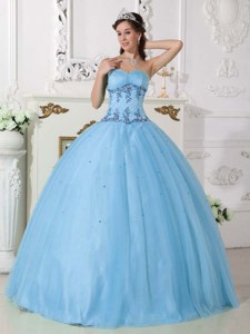 Light Blue Ball Gown Sweetheart Floor-length Tulle and Taffeta Beading Quinceanera Dress