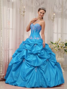 Baby Blue Ball Gown Sweetheart Floor-length Taffeta Appliques Quinceanera Dress
