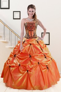 Cheap Orange Red And Black Quinceanera Dress With Appliques