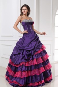 Sweetheart Beading and Flowers Quinceanera Dress in Red and Purple