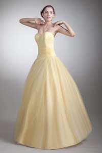 Sweetheart Full Length Ruche Quinceanera Dress In Light Yellow