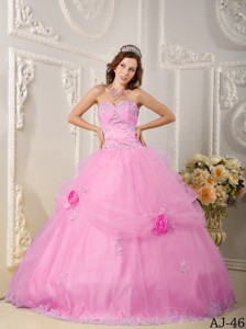 Beautiful Ball Gown Sweetheart Floor-length Organza Appliques Pink Quinceanera Dress