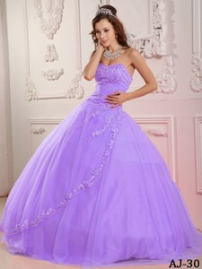 Classical Ball Gown Sweetheart Floor-length Tulle Appliques Lavender Quinceanera Dress