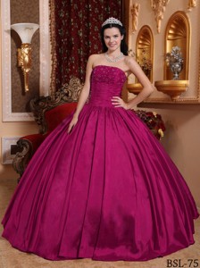 Fuchsia Ball Gown Strapless Floor-length Taffeta Beading Quinceanera Dress