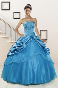 Spring Wonderful Strapless Appliques Quinceanera Dress In Teal