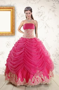 Exquisite Lace Appliques Hot Pink Quinceanera Gowns