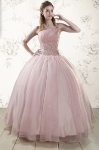 One Shoulder Beading Light Pink Quinceanera Dress