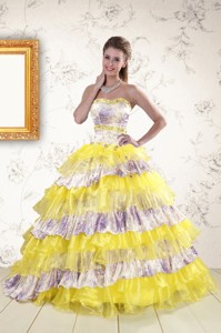Printed And Ruffles Multi-color Quinceanera Dress