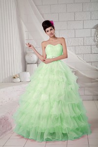 Apple Green Ball Gown Sweetheart Floor-length Organza Beading Quinceanea Dress