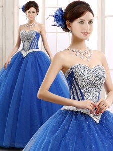 Elegant Beaded Bodice Really Puffy Sweet 16 Dress in Blue