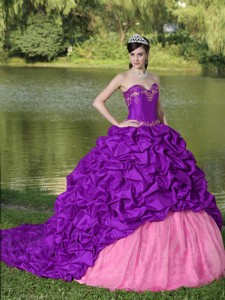 Appliques And Pick-ups Purple Brush Train Exquisite Style Quinceanera Dress