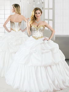 Discount Taffeta White Quinceanera Dress with Beading and Pick Ups