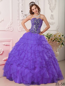 Purple Ball Gown Sweetheart Floor-length Organza Beading Quinceanera Dress