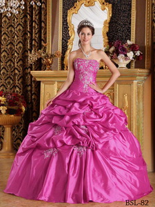 Fuchsia Ball Gown Strapless Floor-length Pick-ups Taffeta Quinceanera Dress