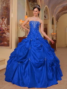 Blue Ball Gown Strapless Floor-length Taffeta Beading and Embroidery Quinceanera Dress