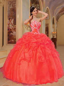 Rust Red Ball Gown Sweetheart Floor-length Taffeta and Organza Appliques Quinceanera Dress